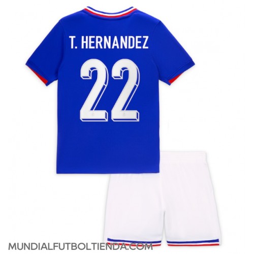 Camiseta Francia Theo Hernandez #22 Primera Equipación Replica Eurocopa 2024 para niños mangas cortas (+ Pantalones cortos)